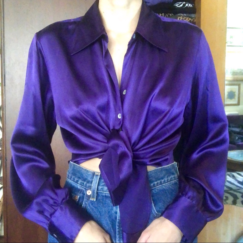 Vintage royal purple silky long sleeve button down